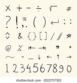 set of Mathematical symbol icons in hand drawn doodle style, vector illustration 