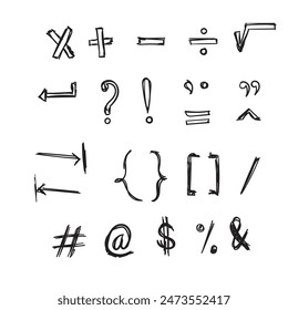 set of Mathematical symbol icons in hand drawn doodle style, vector illustration 