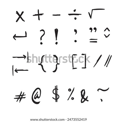 set of Mathematical symbol icons in hand drawn doodle style, vector illustration 