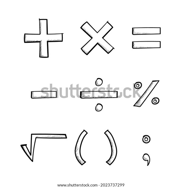 set of Mathematical symbol icons in hand\
drawn doodle style, vector illustration\
