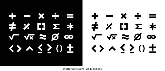 Conjunto de Símbolos Matemáticos em Preto e Branco.