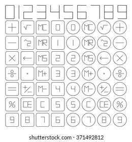 A set of mathematical symbols for the calculator of thin lines, vector illustration.