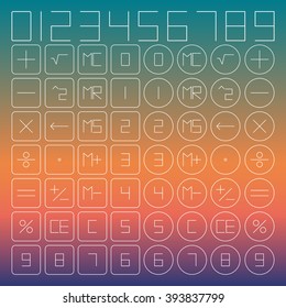 A set of mathematical symbols for the calculator of thin lines, vector illustration.