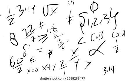 set of mathematical symbols in doodle style. world of mathematics. hand drawing mathematical expressions.