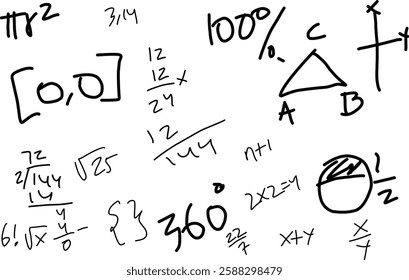 set of mathematical symbols in doodle style. world of mathematics. hand drawing mathematical expressions.