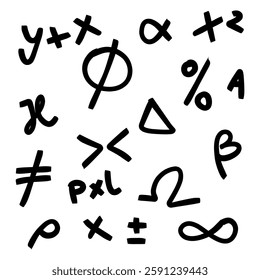 set of mathematical symbols, hand drawn icons