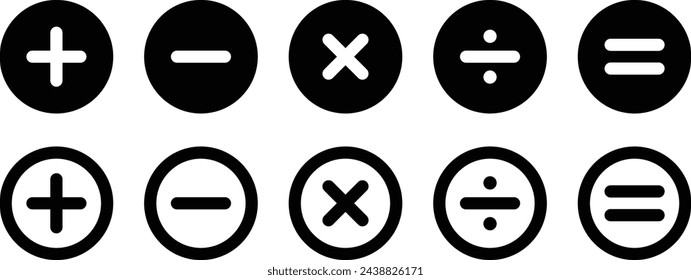 Set of mathematical symbols. Plus, minus, multiplication  symbol. Vector Illustration.