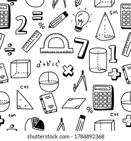 Set of mathematics doodle illustration. Mathematics seamless pattern draw with doodle style 