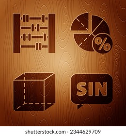 Set Mathematics function sine, Abacus, Geometric figure Cube and Graph, schedule, chart, diagram on wooden background. Vector