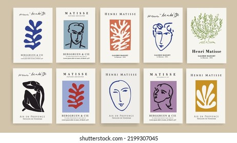 Set of Matisse inspired abstract art set include minimal aesthetic modern art, boho decor vector illustration poster. Collection for trendy floral decoration and creative art.