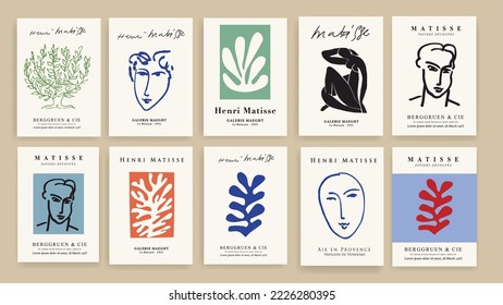 Set of Matisse inspired abstract art set include minimal aesthetic modern art, boho decor vector illustration poster. Collection for trendy floral decoration and creative art.