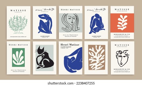 Set of Matisse inspired abstract art set include minimal aesthetic modern art, boho decor vector illustration poster. Collection for trendy floral decoration and creative art.