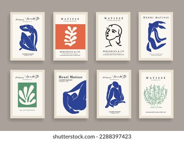 Set of Matisse inspired abstract art set include minimal aesthetic modern art, boho decor vector illustration poster. Collection for trendy floral decoration and creative art.