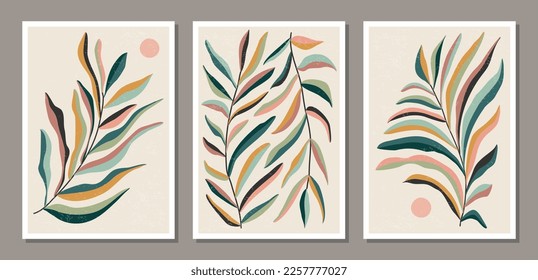 Set Matisse inspired contemporary collage botanical minimalist wall art poster