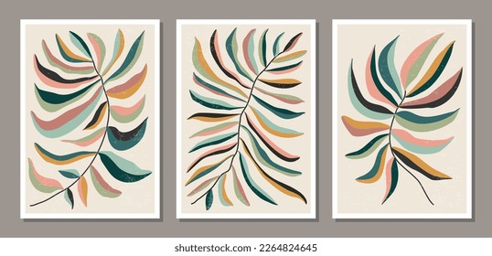 Set Matisse inspired contemporary collage botanical minimalist wall art poster