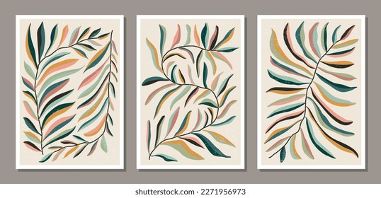 Set Matisse inspired contemporary collage botanical minimalist wall art poster