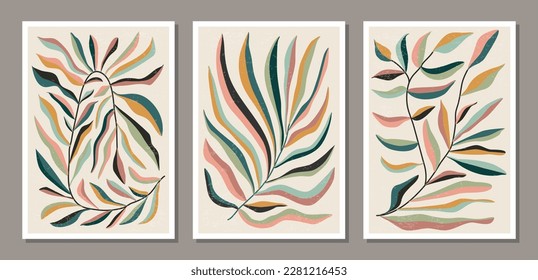 Set Matisse inspired contemporary collage botanical minimalist wall art poster