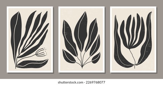 Set of Matisse style contemporary collage botanical minimalist wall art poster
