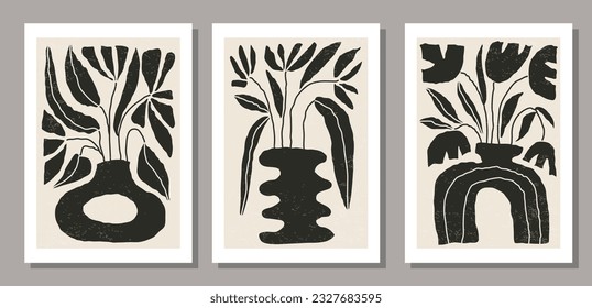 Set of Matisse style contemporary collage botanical minimalist wall art poster