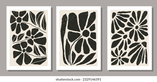 Set of Matisse style contemporary collage botanical minimalist wall art poster