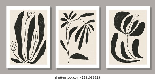 Set of Matisse style contemporary collage botanical minimalist wall art poster