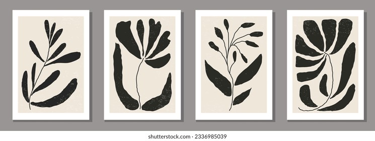 Set of Matisse style contemporary collage botanical minimalist wall art poster