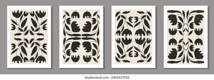 Set of Matisse style contemporary collage botanical minimalist wall art poster