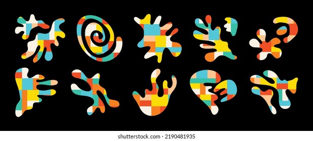 Set matisse vector elements in bauhaus style. Modern creative branded shapes of organic slices and geometric shapes. Mosaic, retro, color, abstract, for posters, stickers, patches, printing, wallpaper