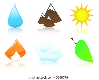 A set of matte environmental icons isolated on a white background.