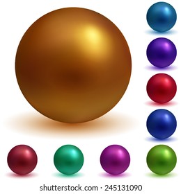 Set of matte spheres in various colors with shadows