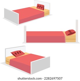 set of mattresses with different angle, bedding sets, bedrooms