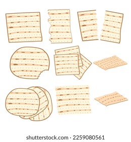 Set of matzah or matzah, unleavened bread for Pesach, Passover Jewish holiday isolated on white background, design element