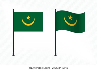 Conjunto de Bandeiras da Mauritânia Isoladas para a Celebração do Dia da Independência