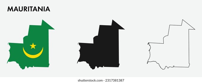 Set of Mauritania map isolated on white background, vector illustration design