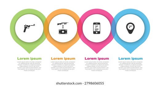 Set Mauser gun, Buying assault rifle, Shop weapon mobile app and Location with. Business infographic template. Vector