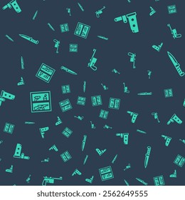 Set Mauser gun, Gun magazine and bullets, Hunting shop weapon and Military knife on seamless pattern. Vector