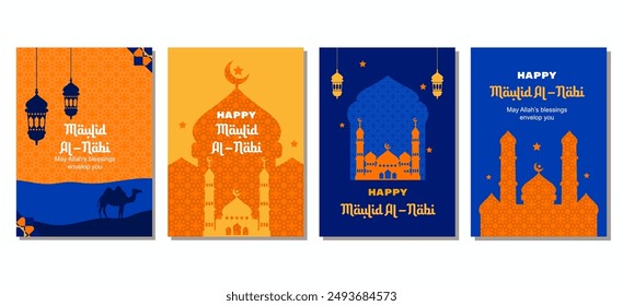 Set of Mawlid al Nabi Card for a poster banner, cover template, social media template. vector illustration