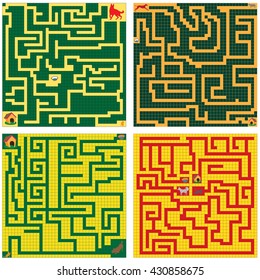 Set of maze for children. Vector illustration.