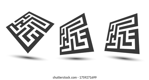 Conjunto de emblemas de laberinto. Plantilla de logotipo de Maze. Icono de laberinto.