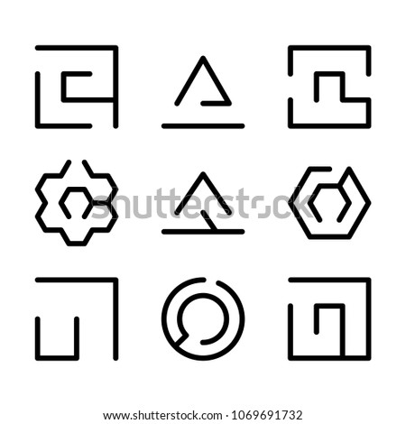 Set of maze thin maze icons. Outlined labyrinth logo collection