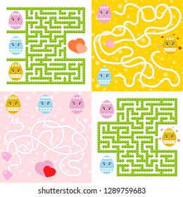 A set of mazes. Cartoon style. Visual worksheets. Activity page. Game for kids. Puzzle for children. Maze conundrum. Color vector illustration