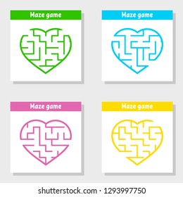 A set of mazes. Game for kids. Puzzle for children. Maze conundrum. Cartoon style. Visual worksheets. Activity page. Color vector illustration