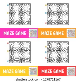 A set of mazes. Game for kids. Puzzle for children. Maze conundrum. Cartoon style. Visual worksheets. Activity page. Color vector illustration