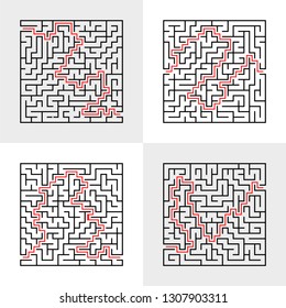 A set of mazes. Game for kids. Puzzle for children. Labyrinth conundrum. Flat vector illustration.