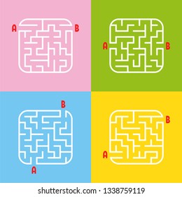 A set of mazes. Game for kids. Puzzle for children. Maze conundrum. Cartoon style. Visual worksheets. Activity page. Color vector illustration