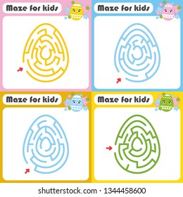 A set of mazes. Game for kids. Puzzle for children. Maze conundrum. Cartoon style. Visual worksheets. Activity page. Color vector illustration