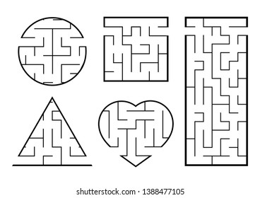 A set of mazes. Game for kids. Puzzle for children. Labyrinth conundrum. Find the right path. Vector illustration.