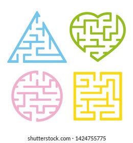 A set of mazes. Game for kids. Puzzle for children. Labyrinth conundrum. Find the right path. Vector illustration.