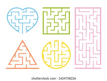 A set of mazes. Game for kids. Puzzle for children. Labyrinth conundrum. Find the right path. Vector illustration.