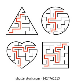 A set of mazes. Game for kids. Puzzle for children. Labyrinth conundrum. Find the right path. Vector illustration.